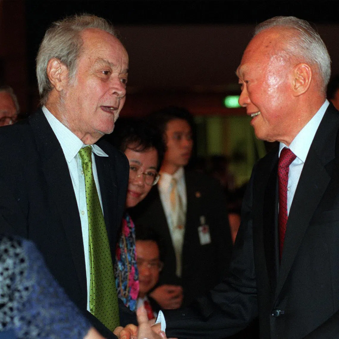 Singapore's first law minister E.W. Barker (left) and founding prime minister Lee Kuan Yew in 1998.