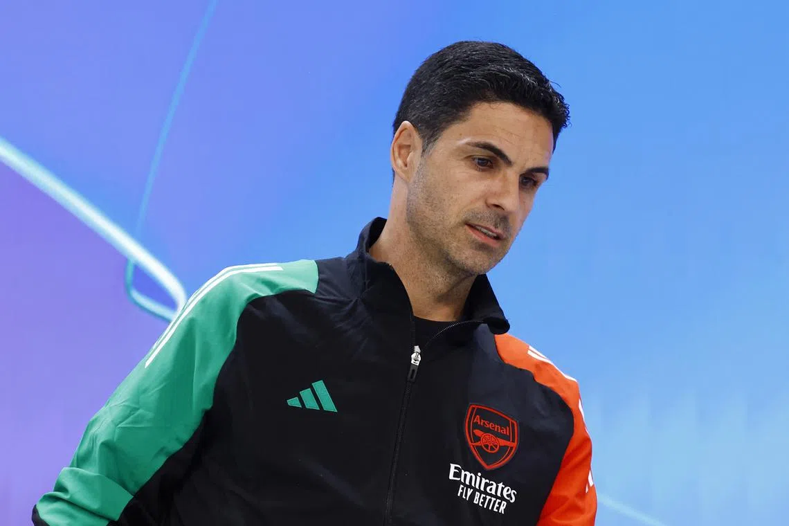 Soccer Football - Champions League - Arsenal Press Conference - Santiago Bernabeu, Madrid, Spain - April 15, 2025 Arsenal manager Mikel Arteta during press conference REUTERS/Susana Vera/ File Photo