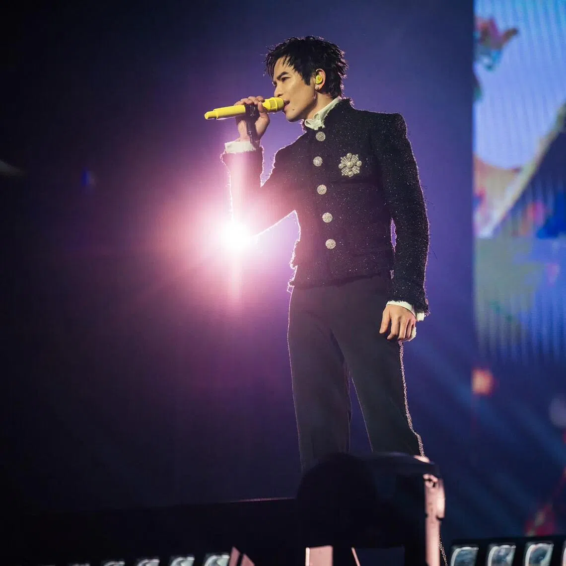 Taiwanese singer Jam Hsiao performing during a concert in Macau on March 29, 2025.