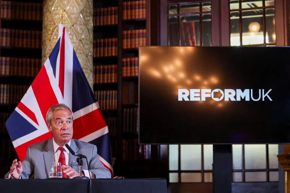Britain’s Reform UK party - led by veteran Brexit campaigner Nigel Farage - received a £4 million (S$6.8 million) donation from crypto investor Ben Delo, who was convicted of a banking secrecy violation in the US before being pardoned by US President Donald Trump.