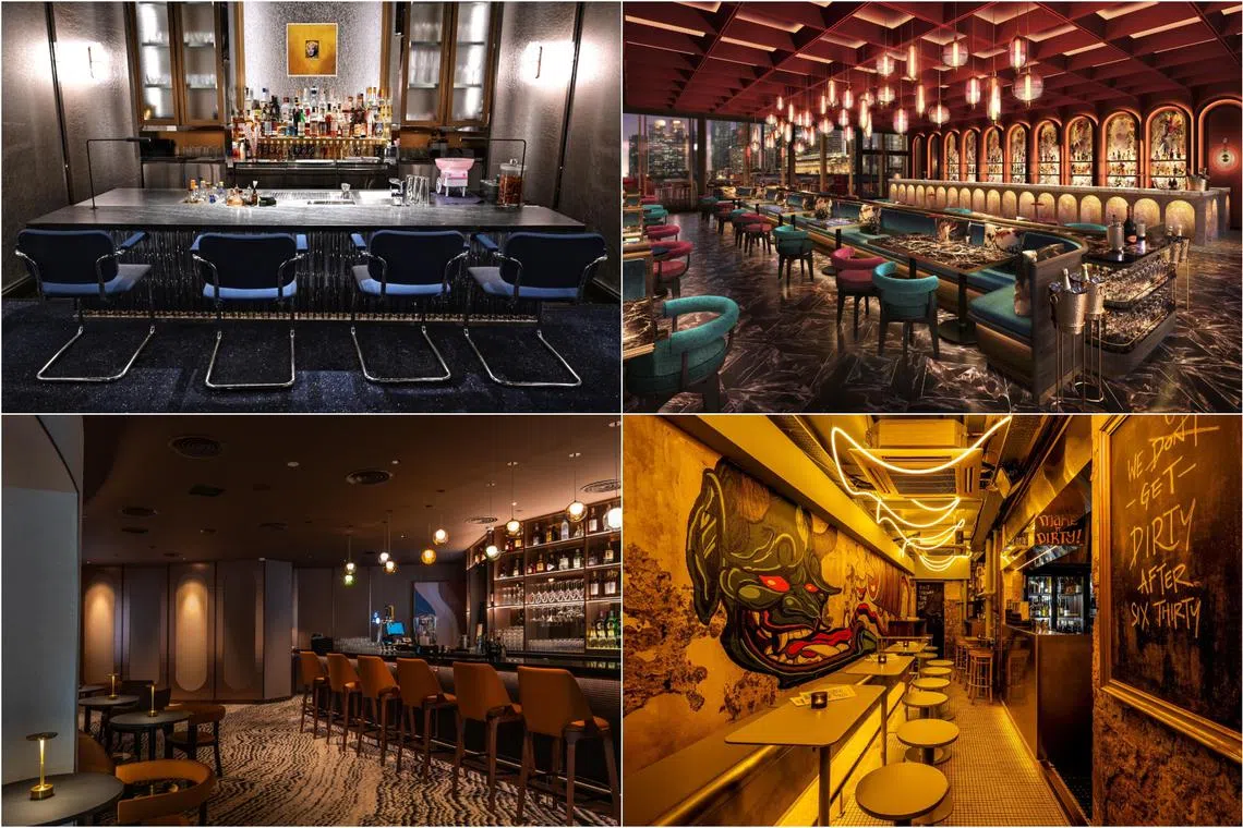 (Clockwise from top left) East47 Conrad Singapore Orchard, Baia, Dirty Sips and Tux Bar & Lounge.