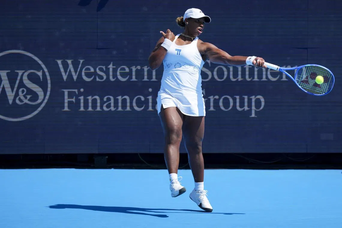 Taylor Townsend returns a shot against Jessica Bouzas Maneiro during the Cincinnati Open at the Lindner Family Tennis Center.