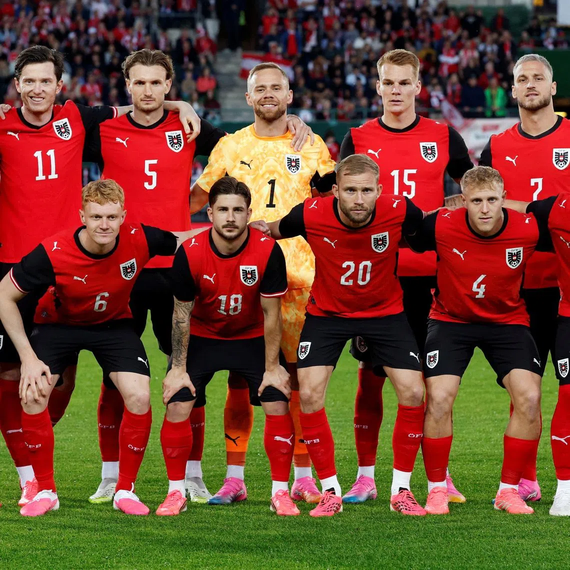 FILE PHOTO: Soccer Football - International Friendly - Austria v Tunisia - Ernst Happel Stadion, Vienna, Austria - June 1, 2026 Austria players pose for a team group photo before the match REUTERS/Lisa Leutner/File Photo
