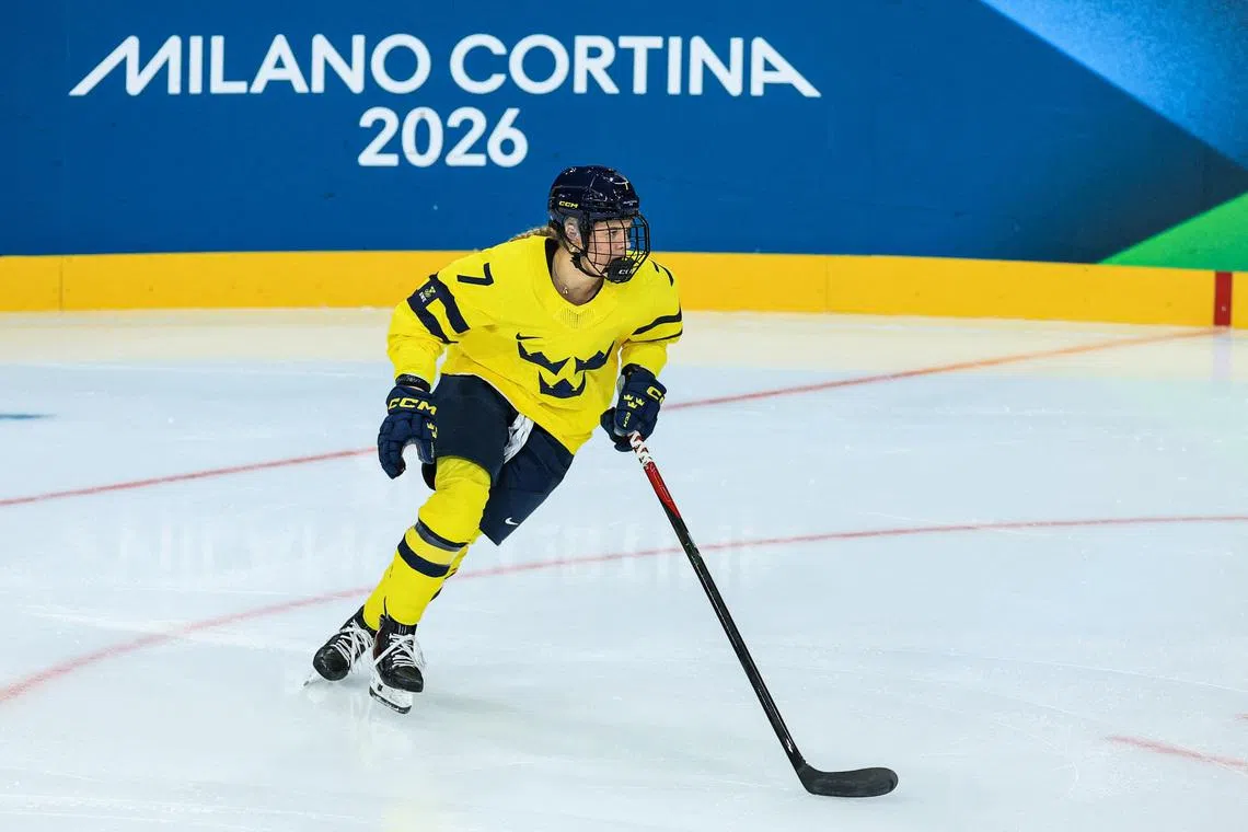 FILE PHOTO: Milano Cortina 2026 Olympics - Ice Hockey - Women's Preliminary Round - Group B - Sweden vs Germany - Milano Rho Ice Hockey Arena, Milan, Italy - February 05, 2026. Mira Jungaker of Sweden in action IMAGN IMAGES via Reuters/Katie Stratman/File Photo