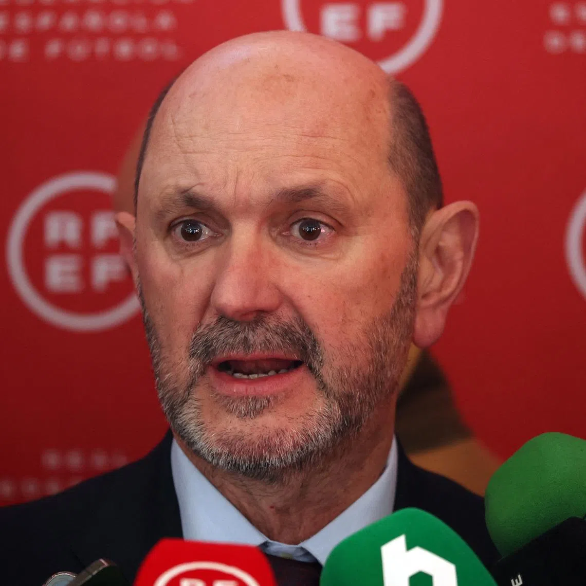 Soccer Football - Spain's Football Federation elects a new president - Ciudad del Futbol, Las Rozas, Spain - December 16, 2024 New Spanish Football Federation president Rafael Louzan speaks to the media after being elected REUTERS/Isabel Infantes