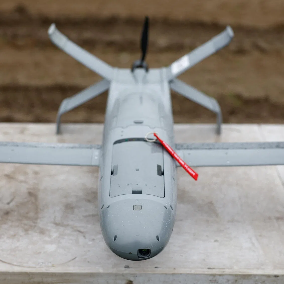 An AS3 interceptor unmanned aerial vehicle, a part of a modular American-made, AI-powered counter-drone system MEROPS.