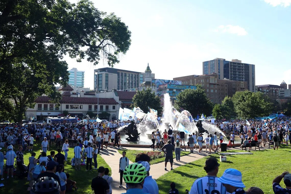 Soccer Football - FIFA World Cup 2026 - Argentina fans host a party - Kansas City, Kansas, U.S. - June 15, 2026  General view of Argentina fans during the party IMAGN IMAGES via Reuters/Kylie Graham