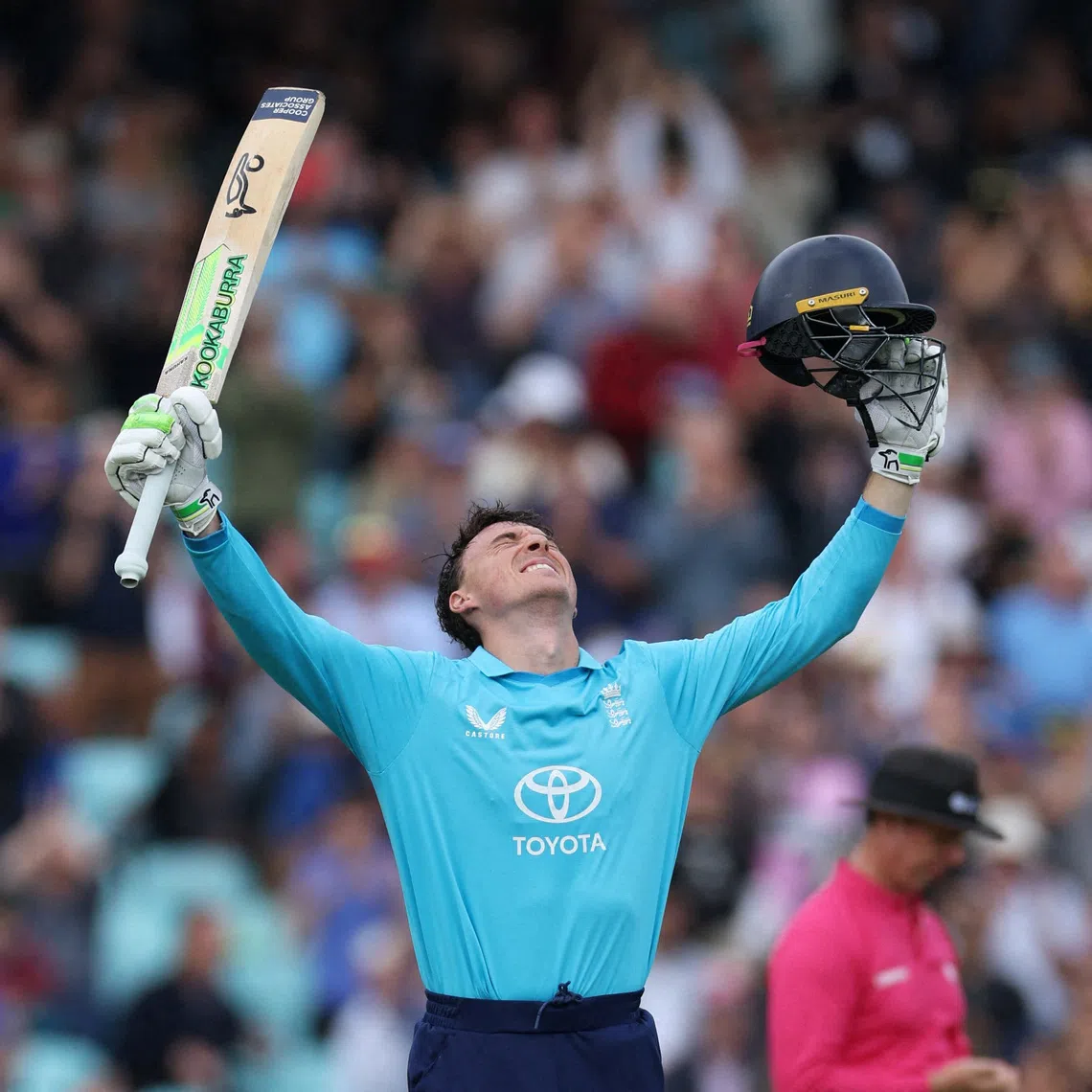 Cricket - Third One Day International - England v Sri Lanka - The Oval, London, Britain - September 27, 2026 England's Tom Banton celebrates after reaching his century Action Images via Reuters/John Sibley