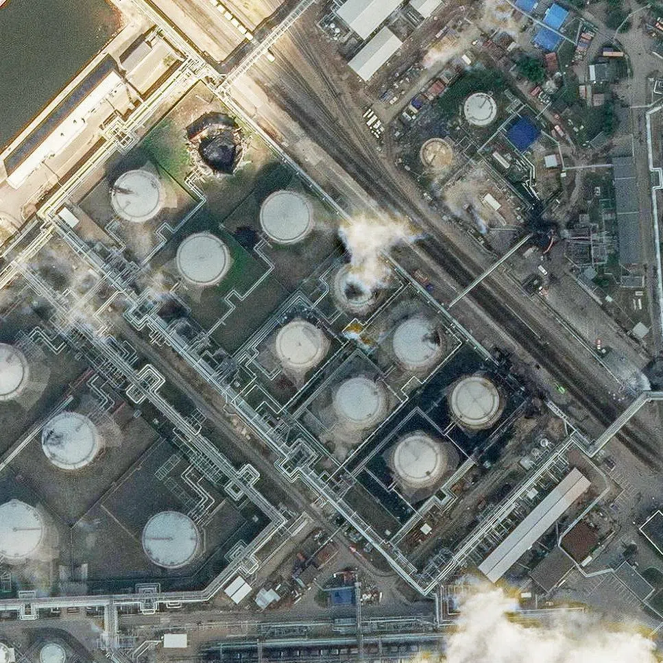 A satellite image shows an oil terminal after an attack on July 4.