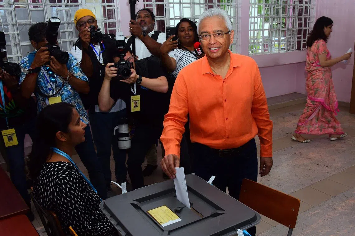 Mauritius’ incumbent Prime Minister Pravind Jugnauth casting his ballot in Port Louis on Nov 10.