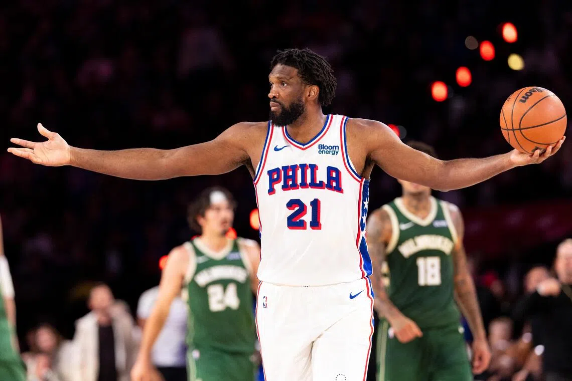Philadelphia 76ers centre Joel Embiid led the Sixers scoring with a 28-point triple-double that included 11 rebounds and 10 assists.