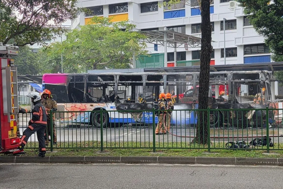 SMRT bus catches fire near Woodgrove Primary School in Woodlands; no injuries reported