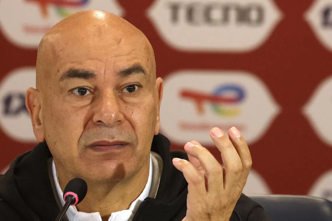 Soccer Football - CAF Africa Cup of Nations - Morocco 2025 - Semi Final - Egypt Press Conference - Tangier Grand Stadium, Tangier, Morocco - January 13, 2026  Egypt coach Hossam Hassan during the press conference. REUTERS/Amr Abdallah Dalsh