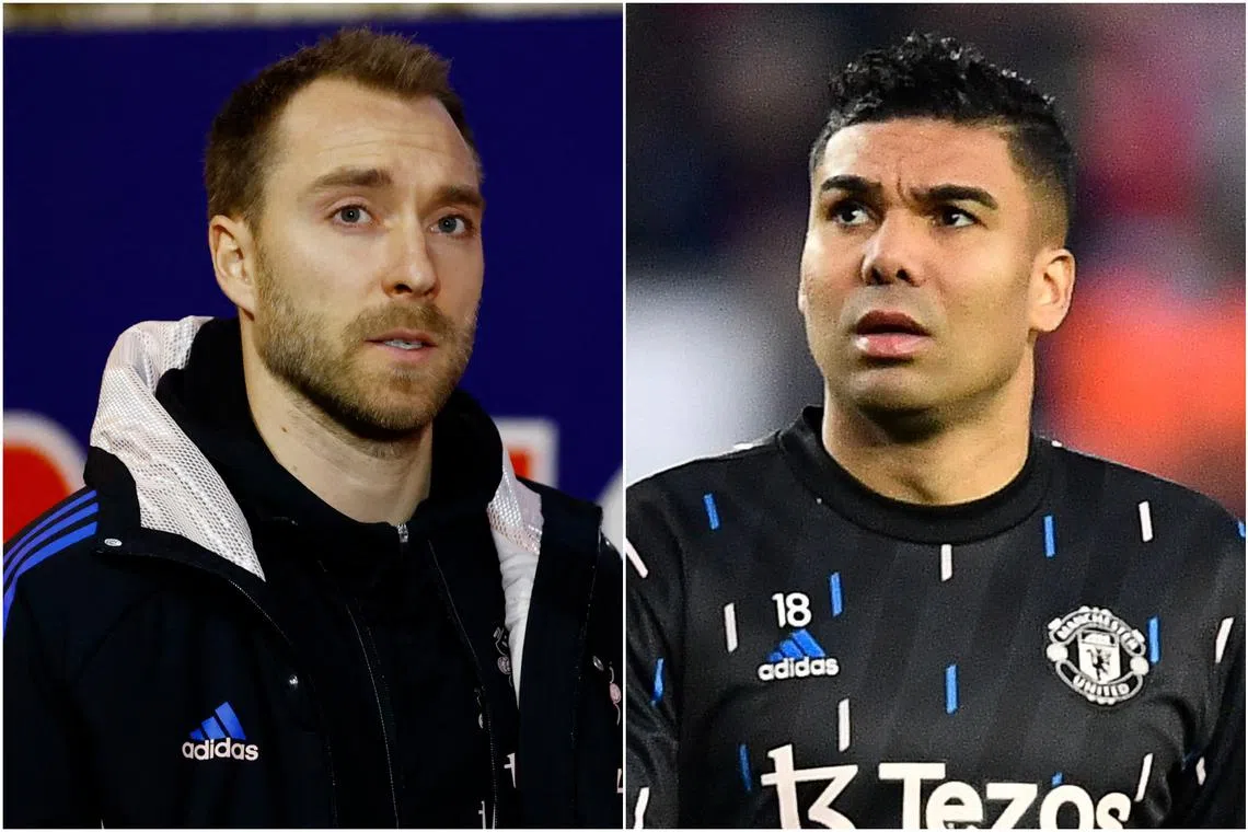 Christian Eriksen (left) is out with an ankle injury, while Casemiro is serving a four-match suspension.