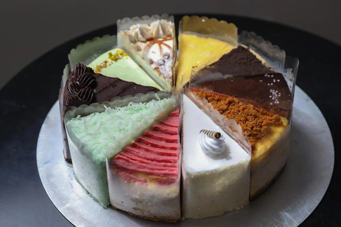 ST20250411_202551200161/cldesserts/Taryn Ng/Cherie Lok// Cakes supplied by Melvados pictured at its office at Foodedge Gourmet on April 11, 2025. ST PHOTO: TARYN NG