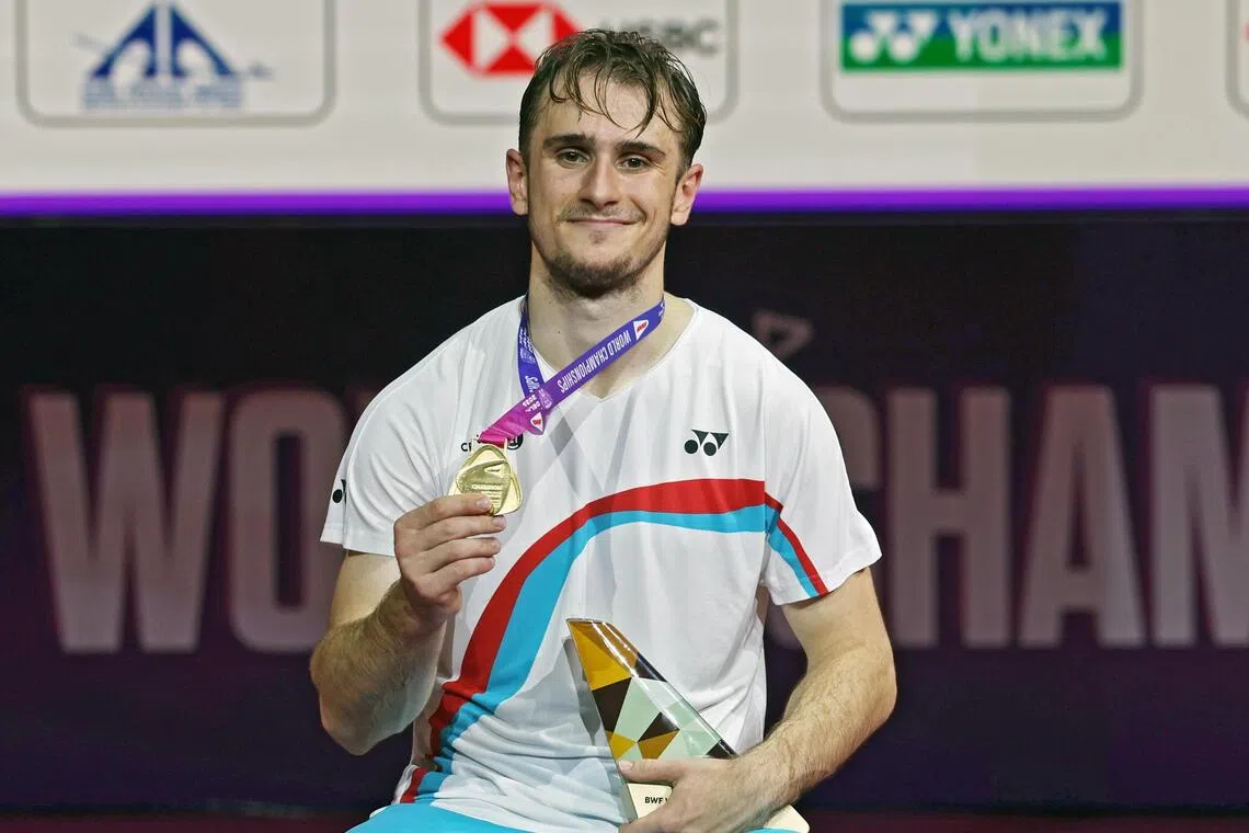 Gold medallist Alex Lanier of France posing with his medal on Aug 23.