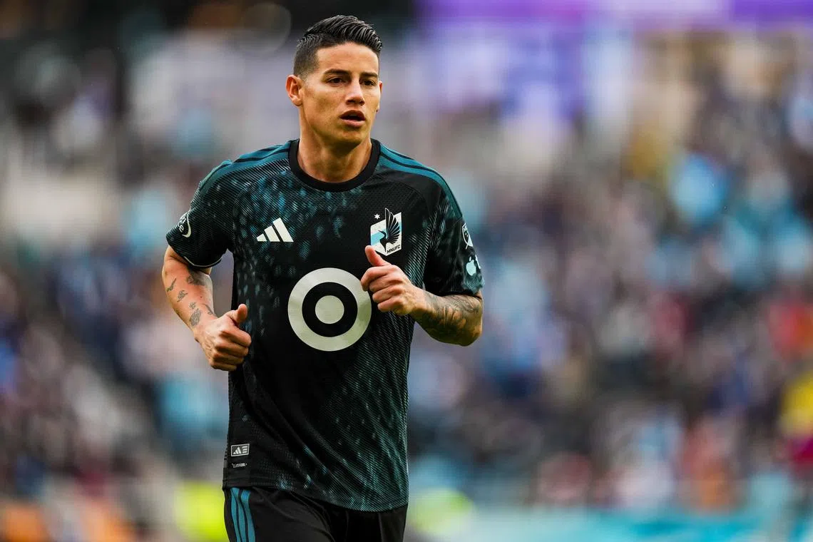 Apr 25, 2026; Saint Paul, Minnesota, USA; Minnesota United FC midfielder James Rodriguez (10) looks on during the first half against Los Angeles Football Club at Allianz Field. Mandatory Credit: Brace Hemmelgarn-Imagn Images