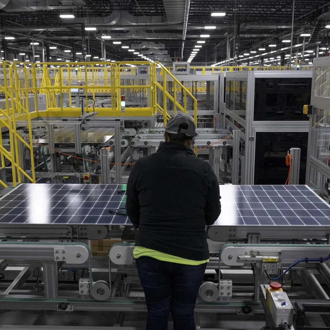 A worker at a solar panel factory in Dalton, Ga., on Nov. 22, 2023. For some industries with U.S.-based operations, such as solar manufacturing, the prospect of higher tariffs may be welcome.