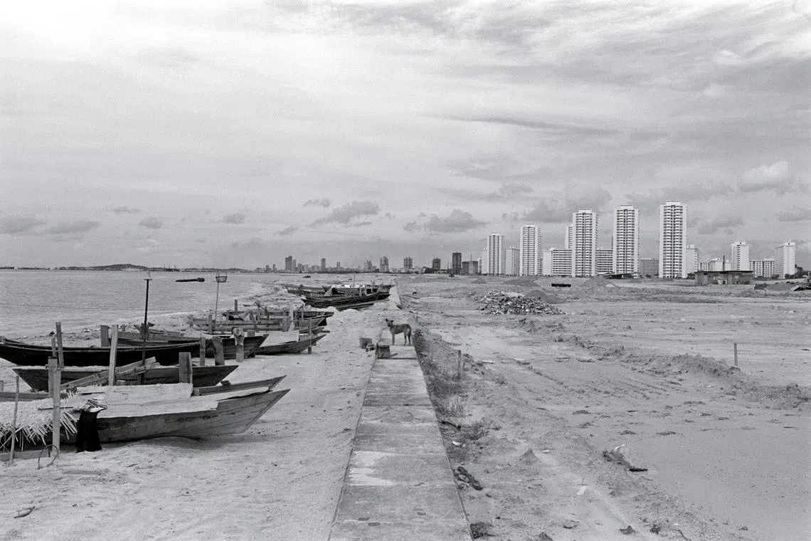 Reclaimed land at Marine Parade, photographed in September 1974, where HDB blocks had begun to spring up.