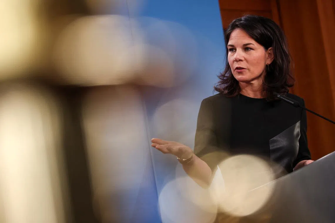 German Foreign Minister Annalena Baerbock attends a press conference, in Berlin, Germany, April 16, 2024.  REUTERS/Liesa Johannssen