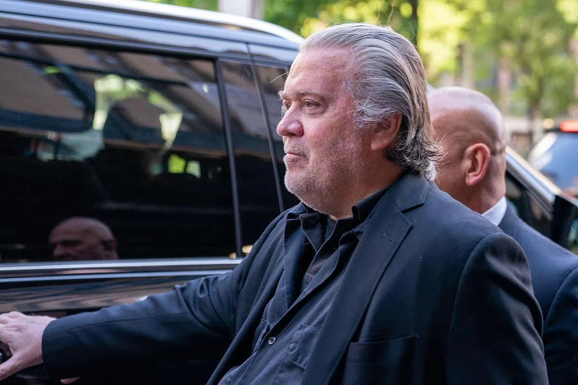 Steve Bannon, former adviser to President Donald Trump, departing the New York State Supreme Court on May 25. Last year, he was charged with money laundering, conspiracy, and attempting to defraud in connection with the 'We Build the Wall' scheme. 