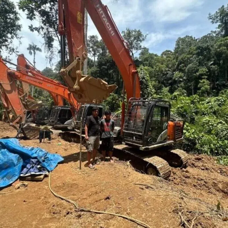 An illegal gold mine raided by Indonesian police at an unidentified location in North Sumatra on March 3.