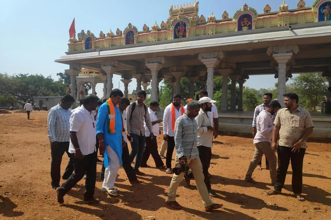 rmelex - BJP candidate Mr CP Yogeshwara visits a temple before his door-to-door campaign in toy town Channapatna, in the south Indian state of Karnataka, before the state assembly elections on May 10. 

Photo credit: Rohini Mohan