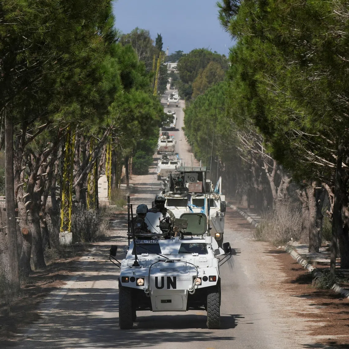 United Nations Interim Force in Lebanon (UNIFIL) convoy travels on the road near areas occupied by Israeli forces towards Rmeich, southern Lebanon, September 12, 2026. REUTERS/Raghed Waked