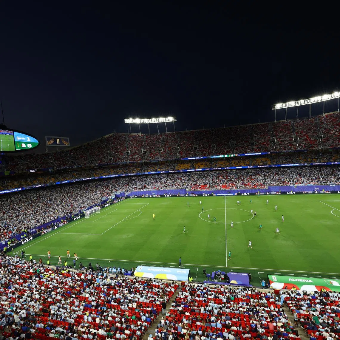 Soccer Football - FIFA World Cup 2026 - Group J - Argentina v Algeria - Kansas City Stadium, Kansas City, Missouri, U.S. - June 16, 2026 General view inside the stadium showing the screen during the match REUTERS/Siphiwe Sibeko