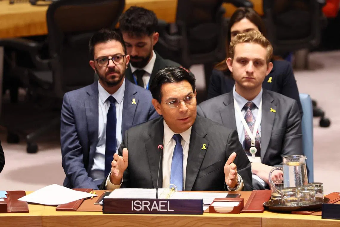 Israeli UN Ambassador Danny Danon speaking at a meeting of the UN Security Council on June 20.