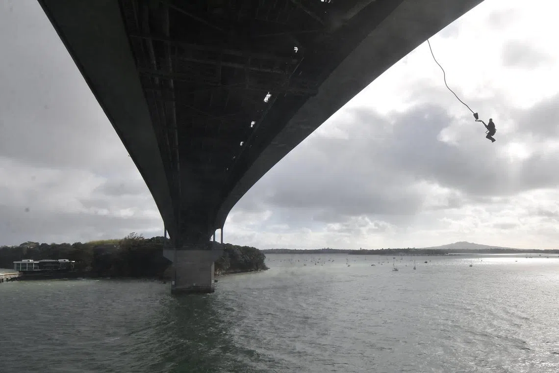Mr Mike Heard began bungee jumping off Auckland Bridge at 7am on Tuesday, and kept at it for 24 hours.