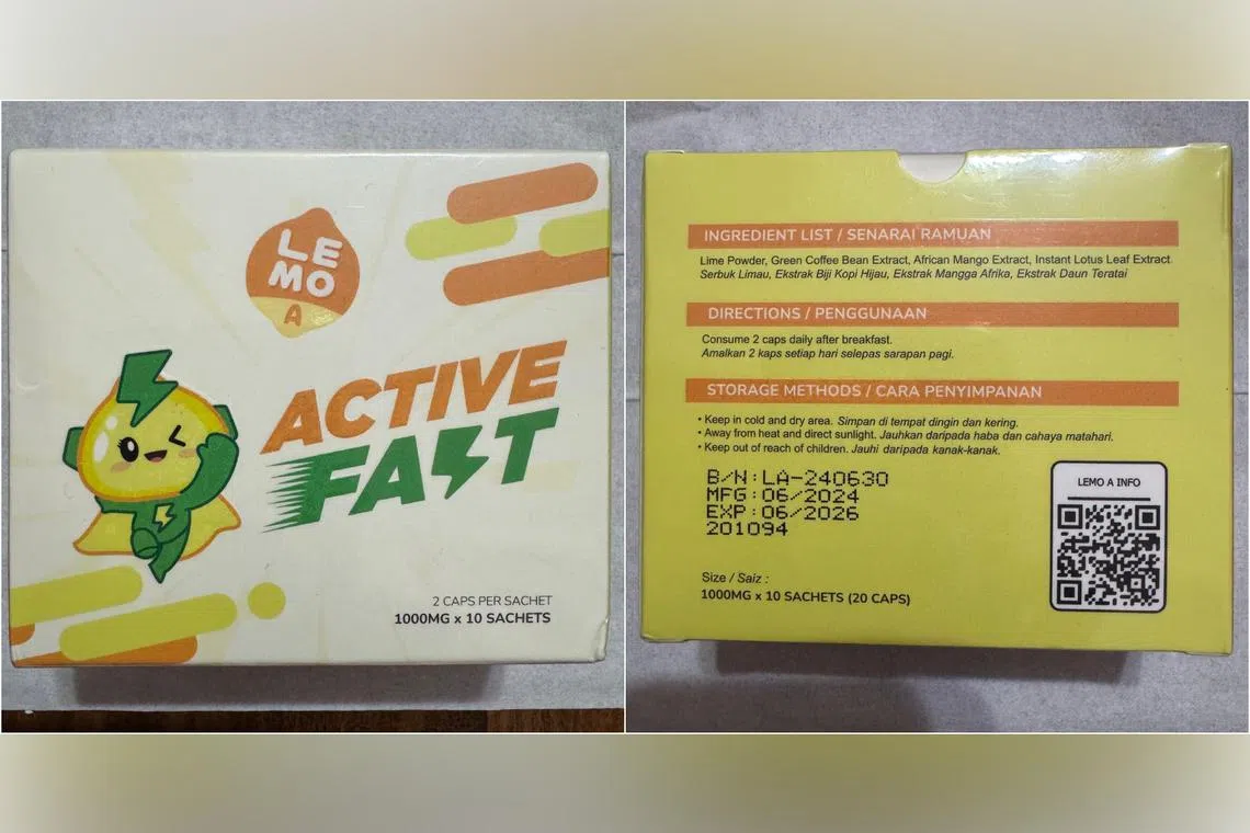 The products include Lemo A Detox Slimming Sachets, which contains banned substance sibutramine.