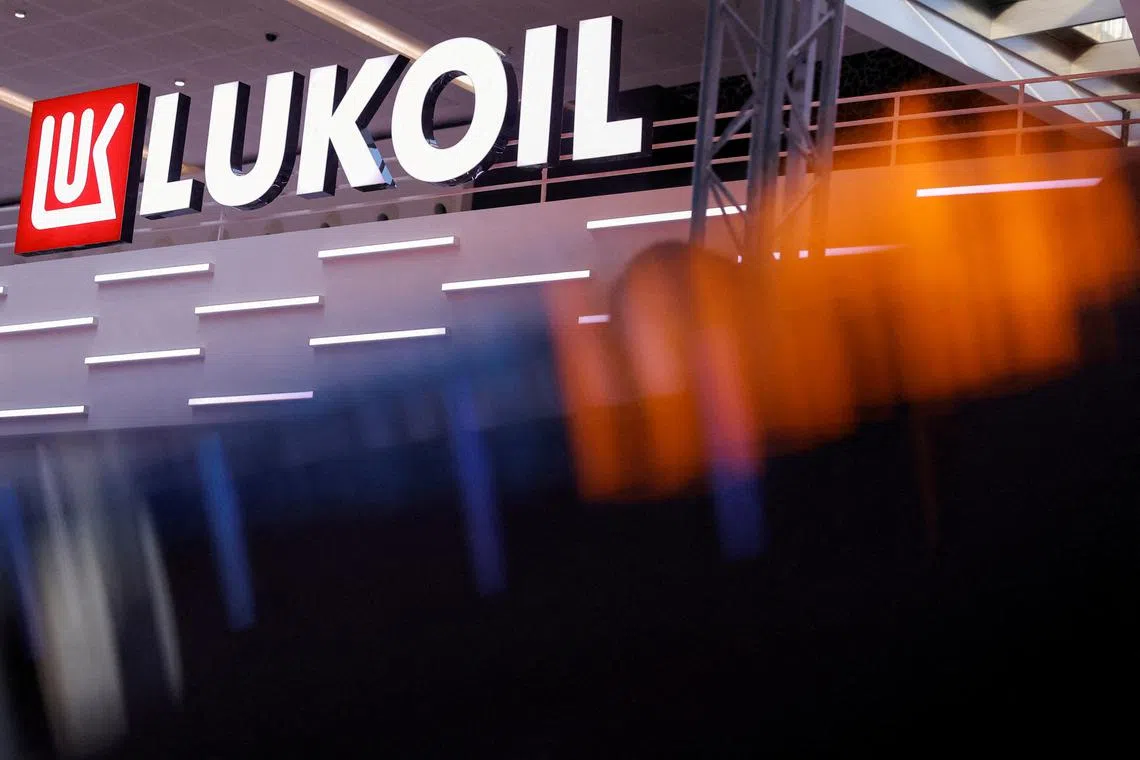 FILE PHOTO: A Lukoil sign is seen at Abu Dhabi International Progressive Energy Congress (ADIPEC), in Abu Dhabi, United Arab Emirates, October 2, 2023. REUTERS/Amr Alfiky/File Photo