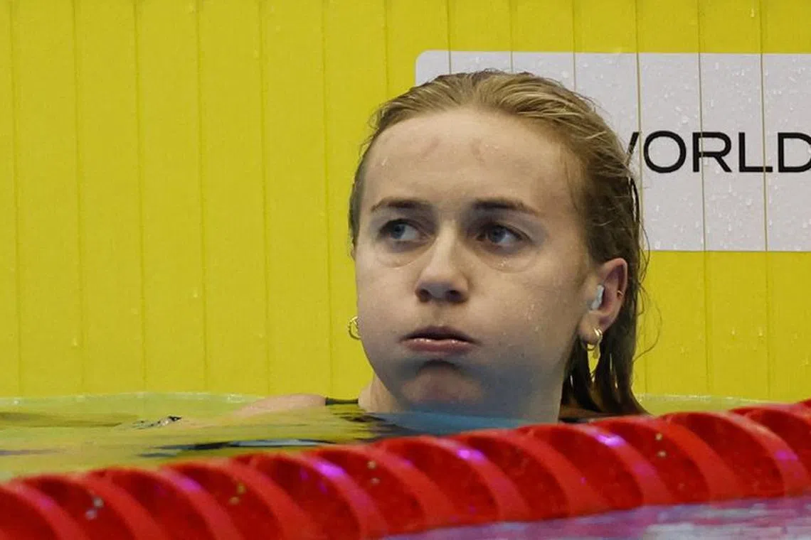 Fukuoka 2023 World Aquatics Championships - Swimming - Marine Messe Fukuoka Hall A, Fukuoka, Japan - July 25, 2023 Australia's Ariarne Titmus reacts after the women's 200m freestyle semi final 2 REUTERS/Issei Kato/file photo