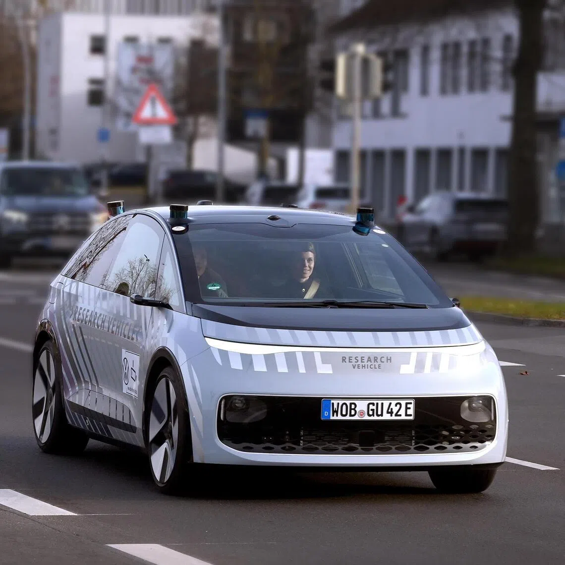 An autonomous vehicle being tested by German car maker Volkswagen in  Wolfsburg, Germany.