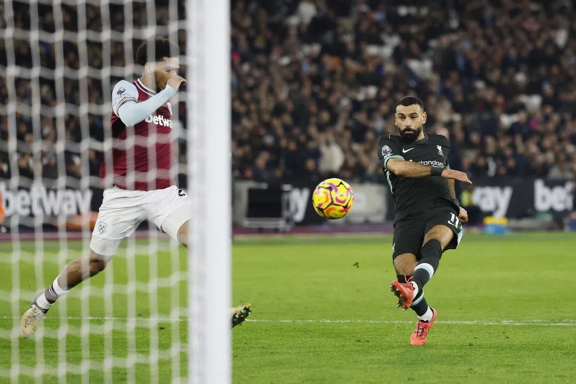 Soccer Football - Premier League - West Ham United v Liverpool - London Stadium, London, Britain - December 29, 2024 Liverpool's Mohamed Salah shoots at goal Action Images via Reuters/Peter Cziborra/ File Photo