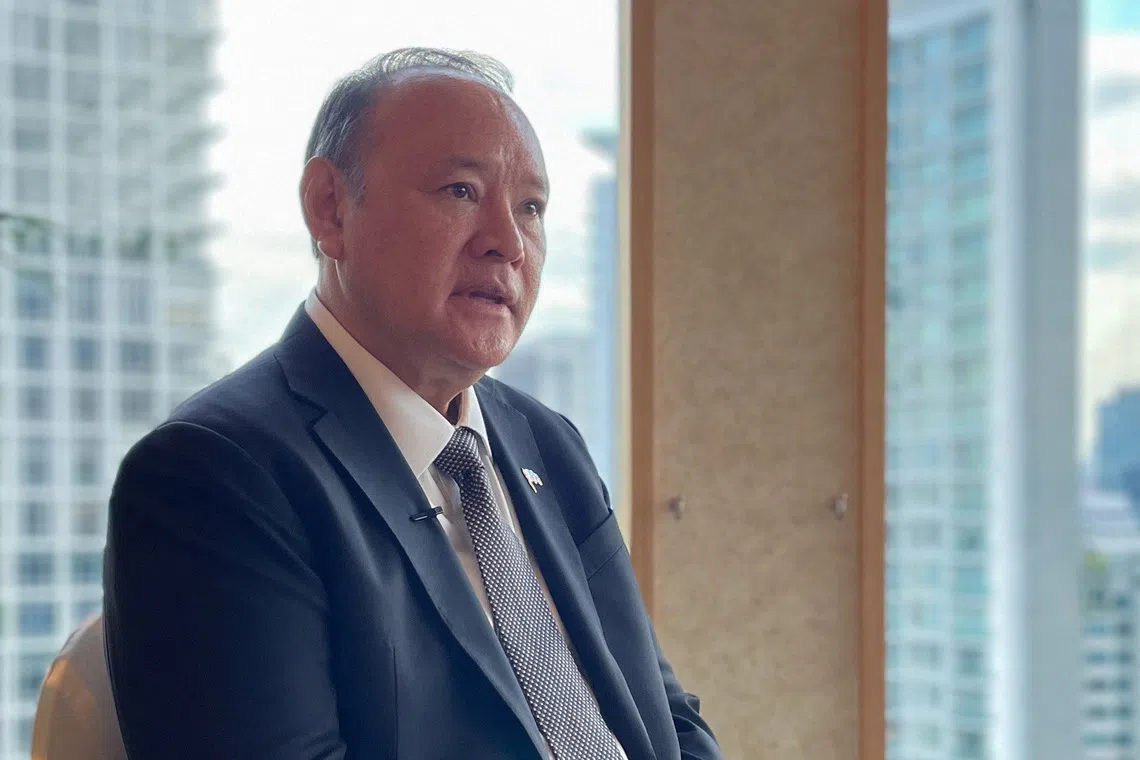 Philippines' Secretary of National Defence Gilberto Teodoro Jr speaks at an interview with Reuters in May.