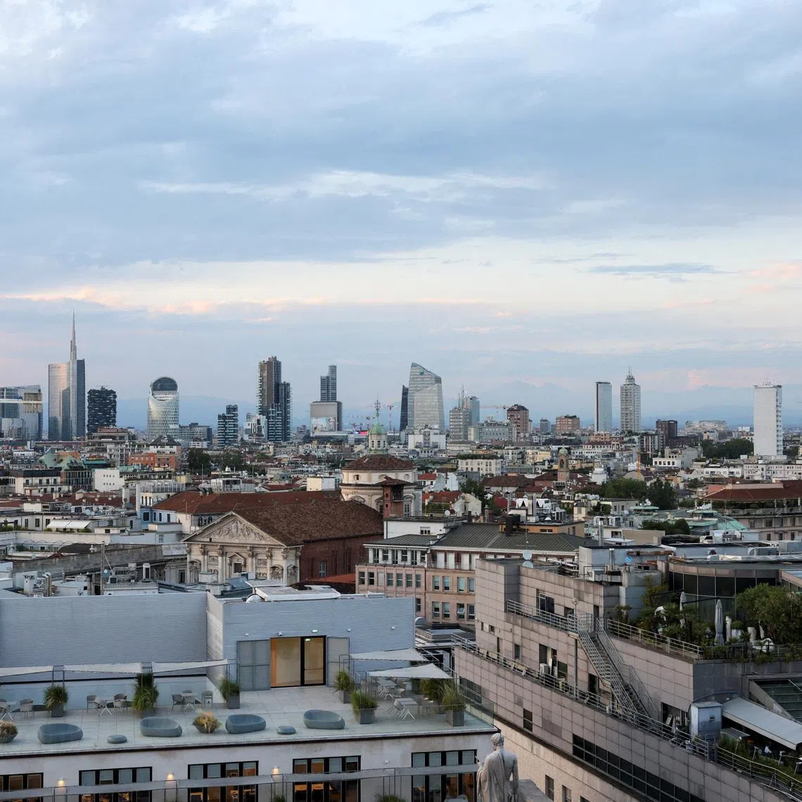A view shows Milan's skyline during sunset in Milan, Italy, July 6, 2023. REUTERS/Claudia Greco