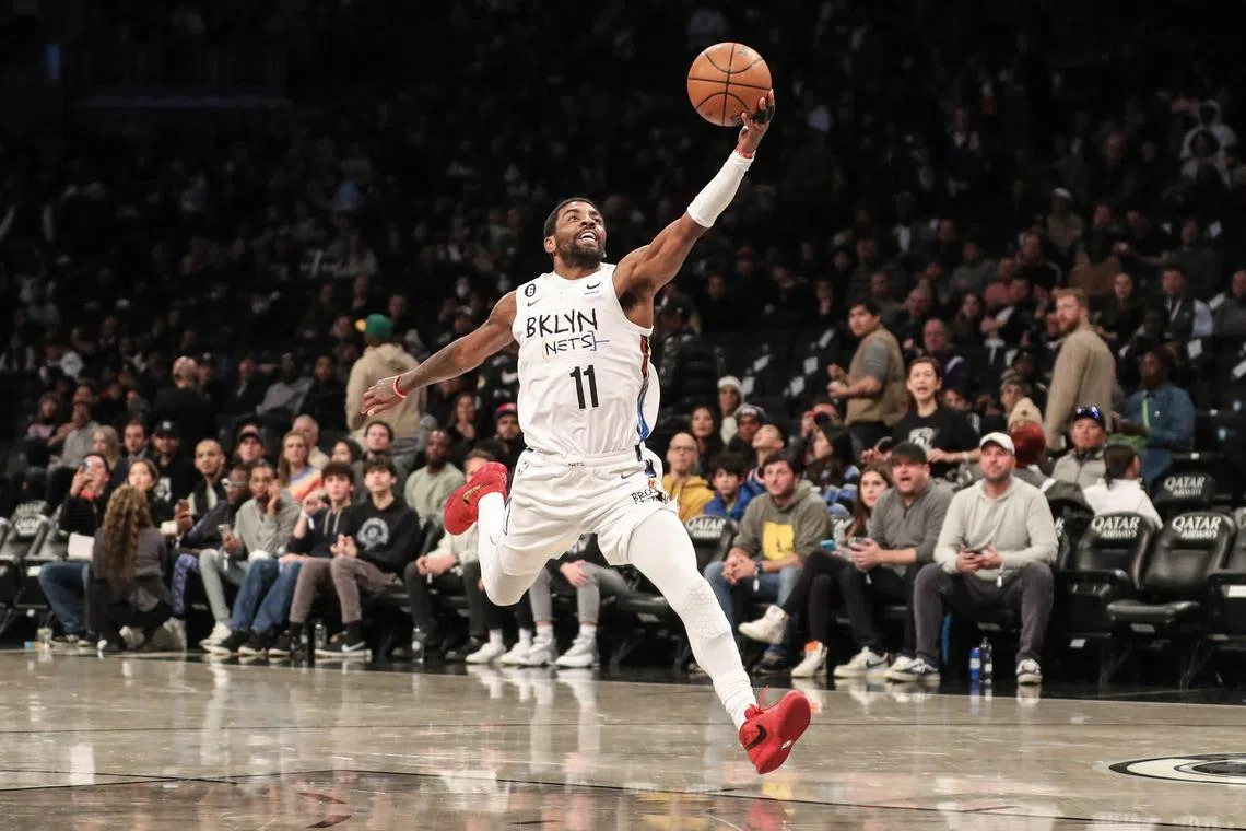 Brooklyn Nets guard Kyrie Irving catches an outlet pass in the third quarter against the Memphis Grizzlies on Nov 20, 2022.