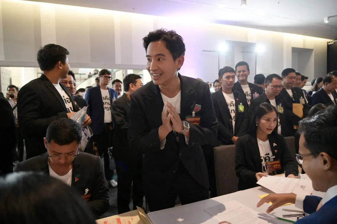 Move Forward Party leader and prime ministerial candidate Pita Limjaroenrat reporting for duty at the Thai Parliament in Bangkok on June 27.