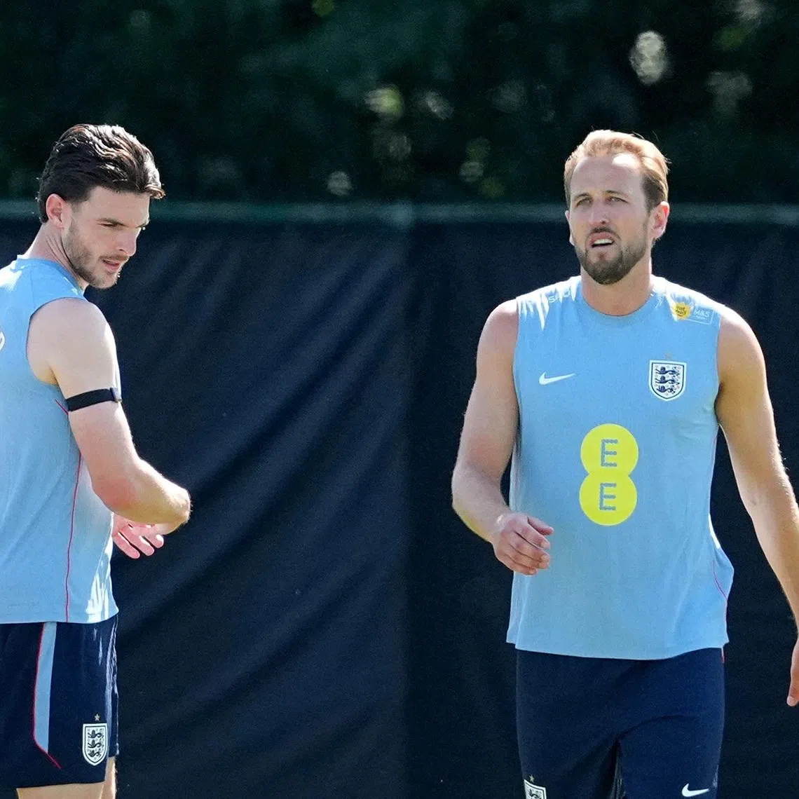 Soccer Football - FIFA World Cup 2026 - England Training - Swope Soccer Village, Kansas City, Missouri, U.S. - June 14, 2026 England's Harry Kane and Declan Rice during training IMAGN IMAGES via Reuters/Denny Medley