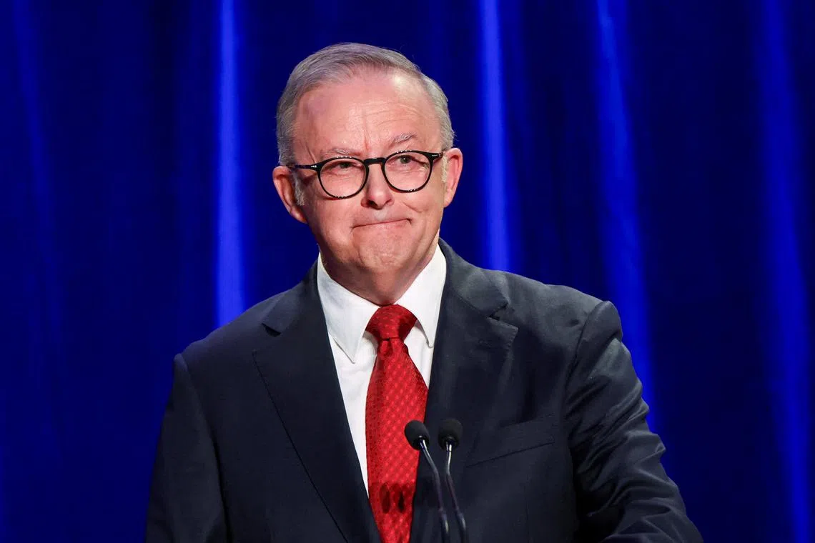 Australia's Prime Minister Anthony Albanese speaks at a Labor party event in Sydney, Australia, May 3, 2025. REUTERS/Hollie Adams/File Photo