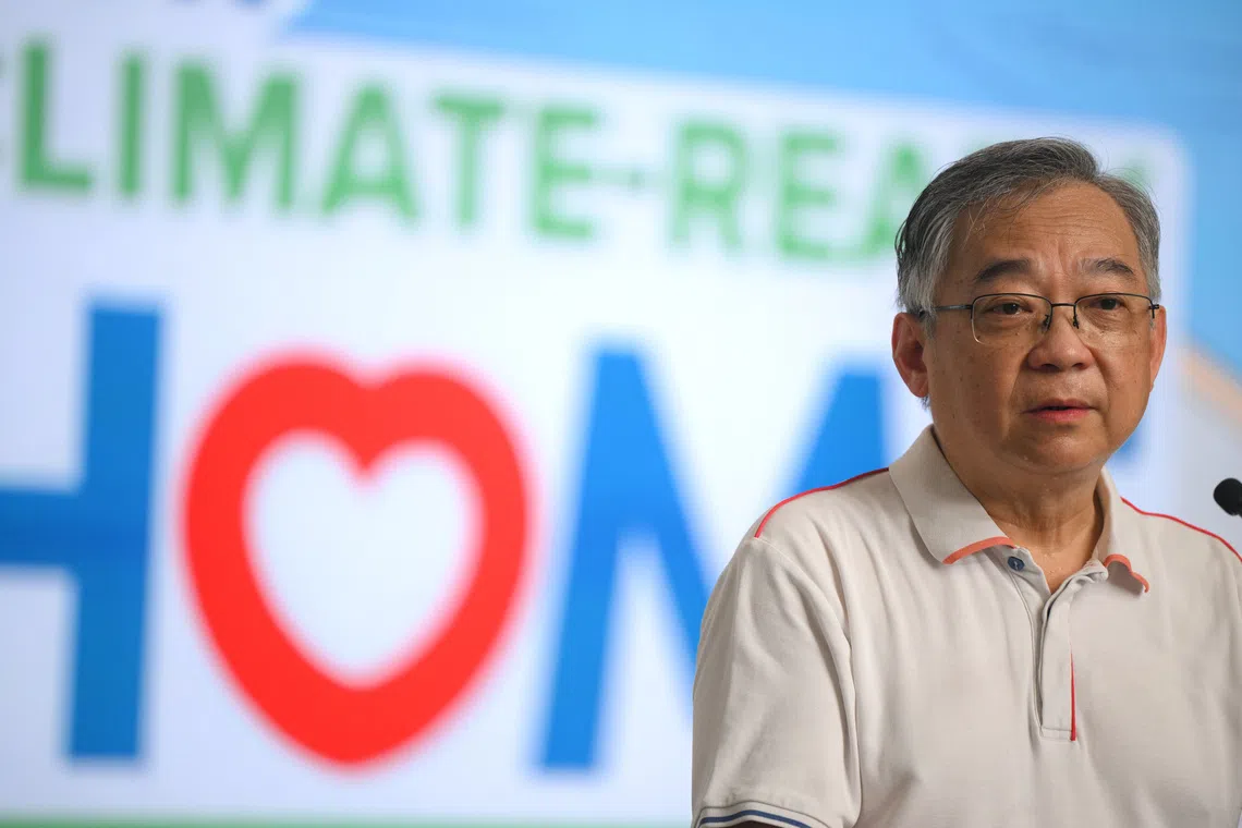 Deputy Prime Minister Gan Kim Yong speaking at the launch of the Our Climate-Ready Home exhibition at One Punggol on Oct 24.