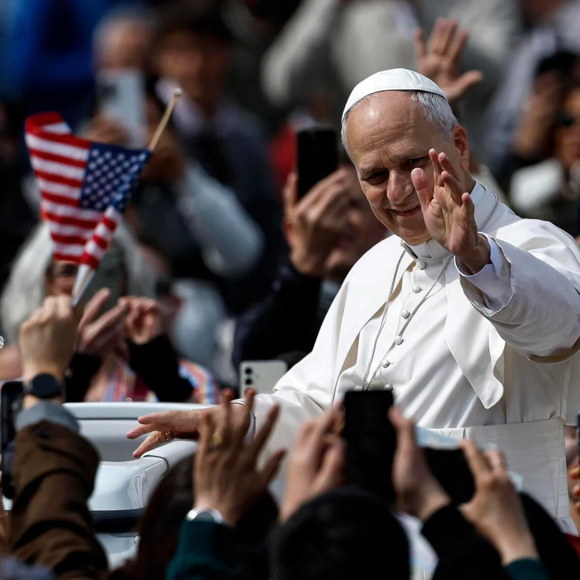 Pope Leo XIV greeting the faithful during the Palm Sunday mass in St Peter's Square, Vatican City, on March 29. 