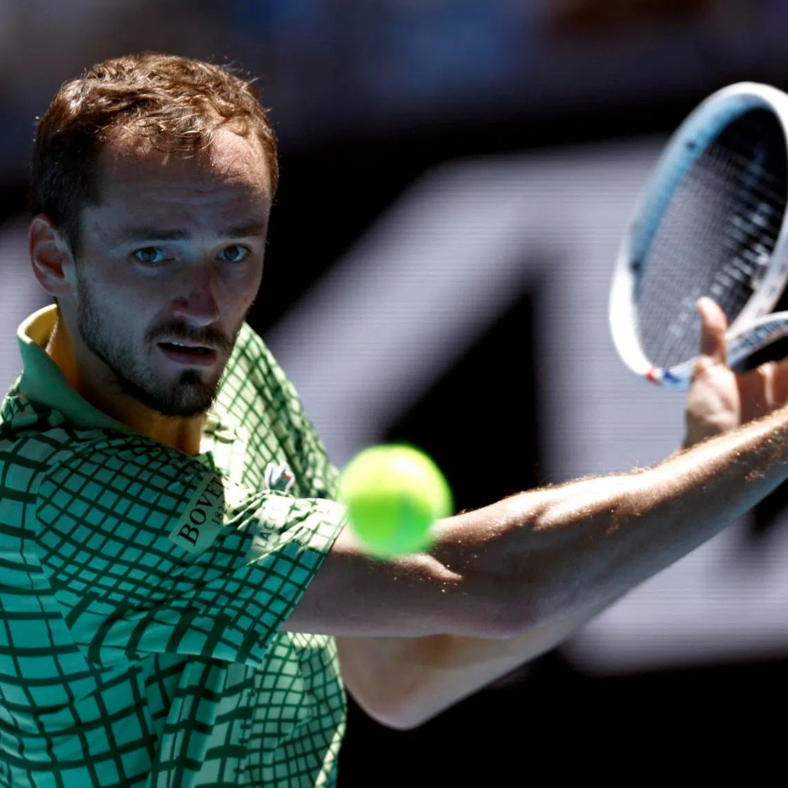 Tennis - Australian Open - Melbourne Park, Melbourne, Australia - January 23, 2026 Russia's Daniil Medvedev in action during his third round match against Hungary's Fabian Marozsan REUTERS/Tingshu Wang