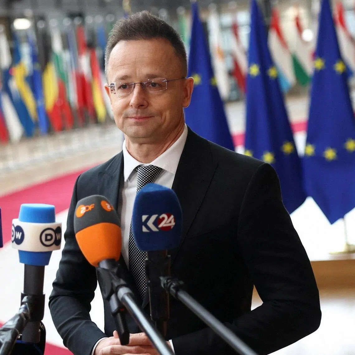 Hungarian Foreign Minister Peter Szijjarto attending a European Union foreign ministers' meeting in Brussels, Belgium, on Feb 23.