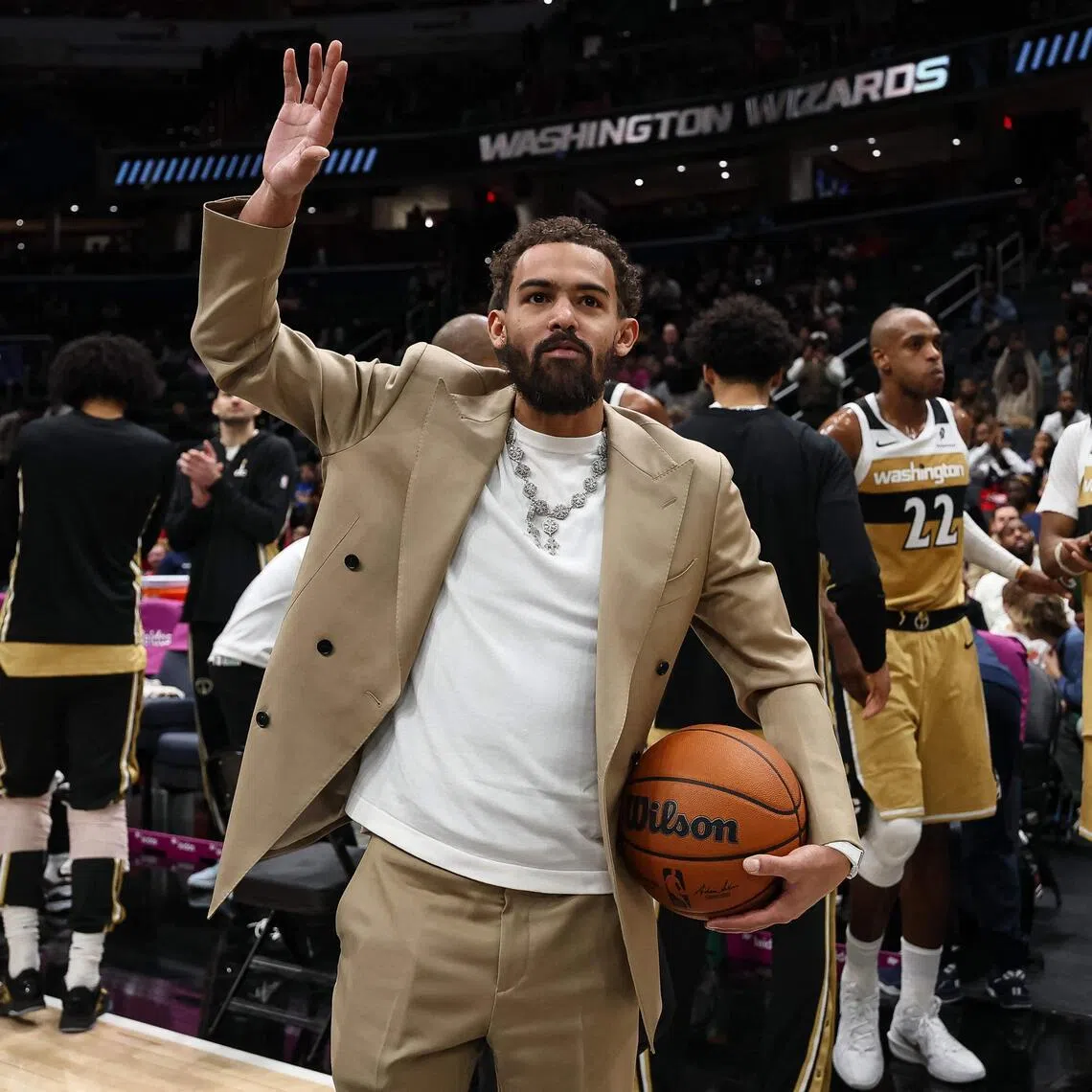 Trae Young of the Washington Wizards is introduced to fans during the first half of their 128-107 defeat by the New Orleans Pelicans at Capital One Arena on Jan 9, 2026 in Washington, DC. 