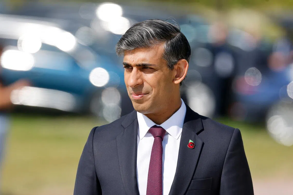 Britain's Prime Minister Rishi Sunak attends the UK Ministry of Defence and the Royal British Legion's commemorative ceremony marking the 80th anniversary of World War II \"D-Day\" Allied landings in Normandy, at the World War II British Normandy Memorial near the village of Ver-sur-Mer which overlooks Gold Beach in northwestern France, on June 6, 2024. LUDOVIC MARIN/Pool via REUTERS