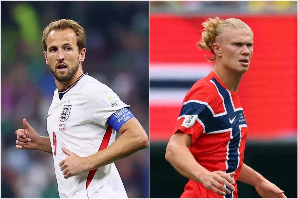 England’s Harry Kane (left) trails the Norwegian striker Erling Haaland by one goal in the race.