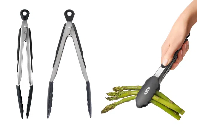 Pinça OXO Good Grip 9 polegadas preta com cabeça de silicone